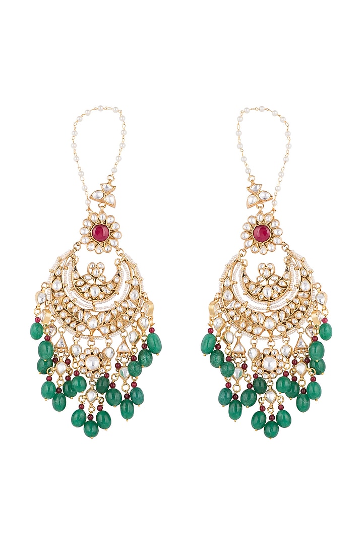 Gold Plated Faux Pearl, Stone & Bead Chandbali Earrings by Riana Jewellery at Pernia's Pop Up Shop