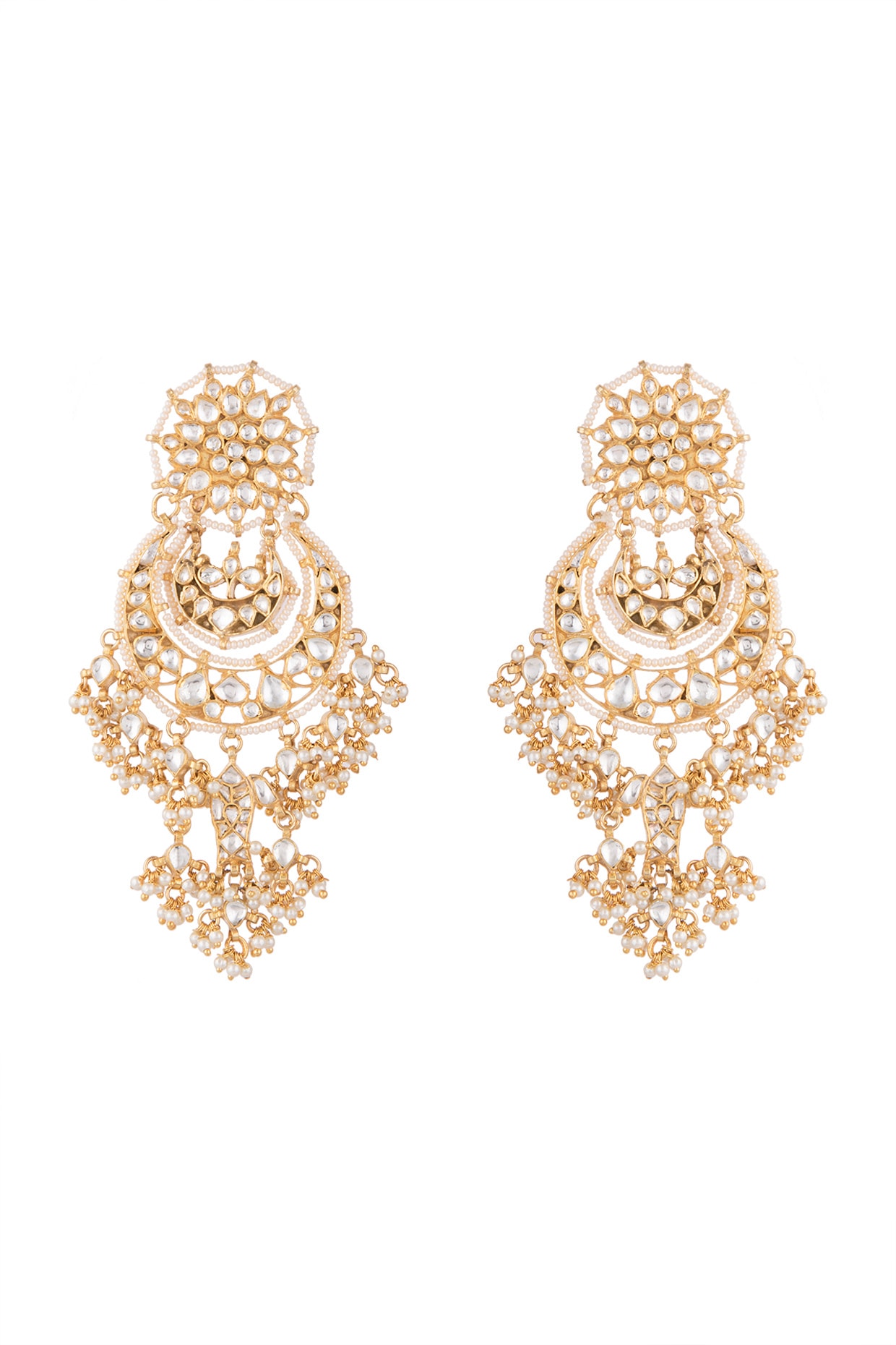 Matte Gold Finish Chandbali Earrings with Emerald and Pearl drops | Tr –  Indian Designs