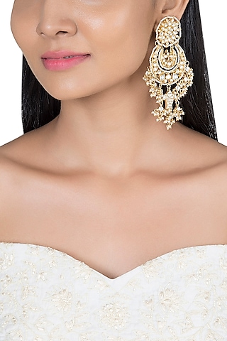 Gold Plated Fish Shaped Chandbali Earrings by Riana Jewellery