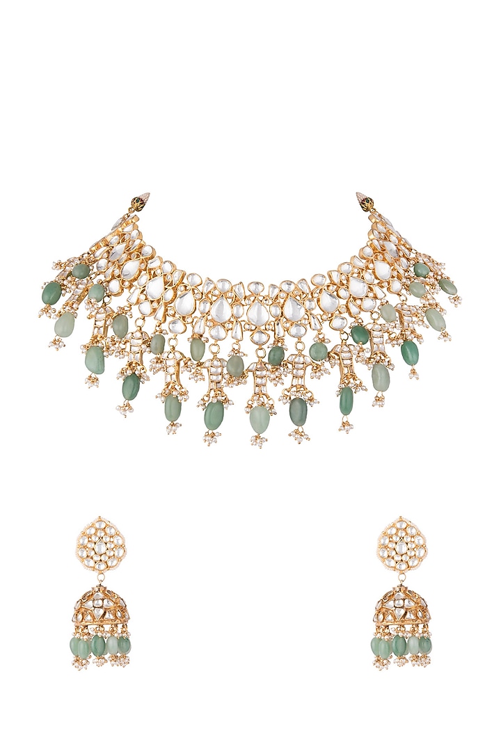 Gold Plated Bead & Stone Necklace Set by Riana Jewellery at Pernia's Pop Up Shop