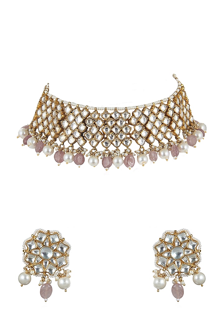 Gold Plated Kundan Polki Choker Necklace Set by Riana Jewellery at Pernia's Pop Up Shop