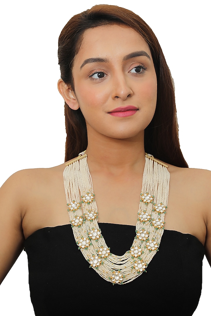 Gold Plated Pearl Mala Necklace by Riana Jewellery at Pernia's Pop Up Shop