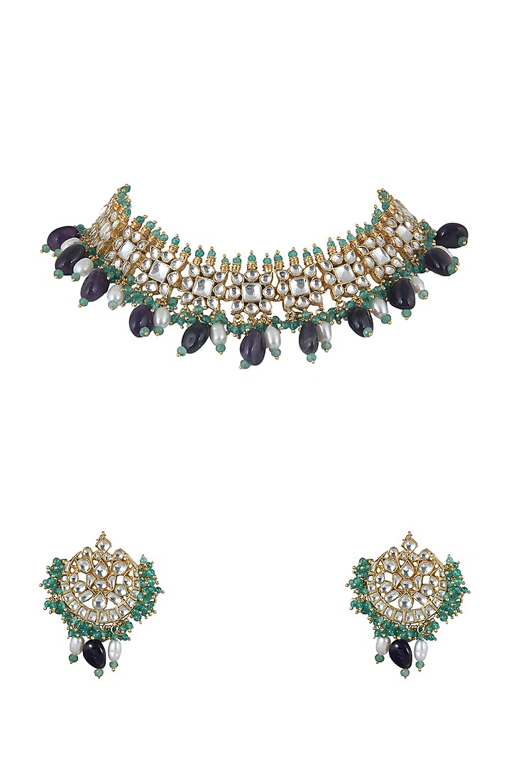 Gold Plated Beaded Necklace Set by Riana Jewellery at Pernia's Pop Up Shop