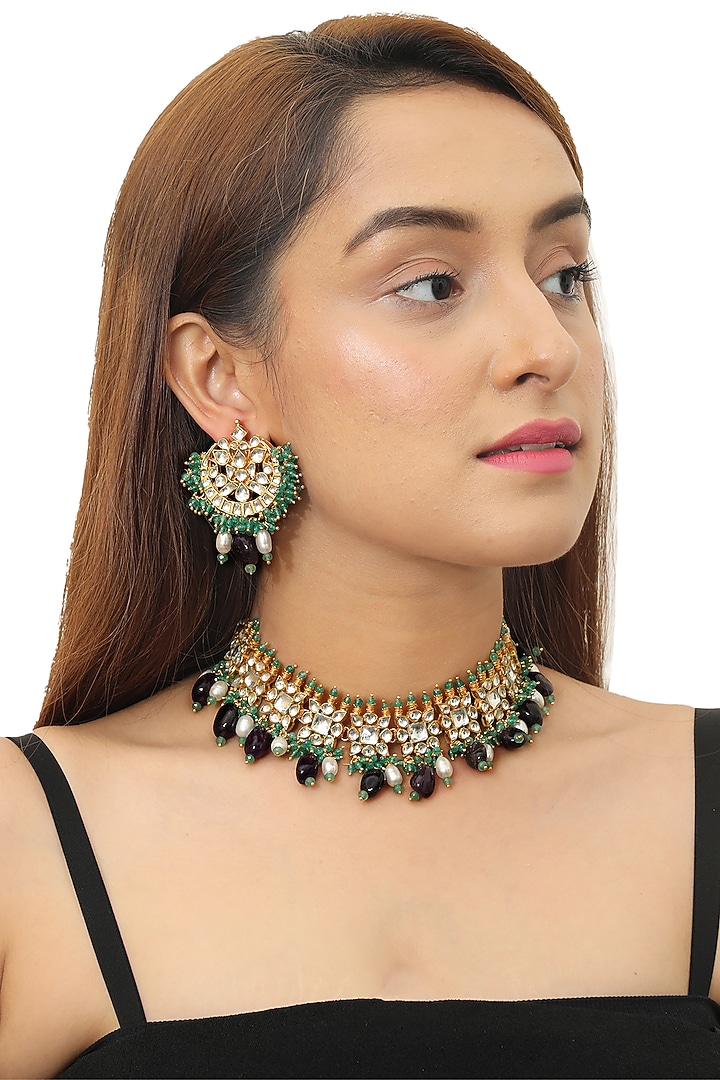 Gold Plated Beaded Necklace Set by Riana Jewellery at Pernia's Pop Up Shop
