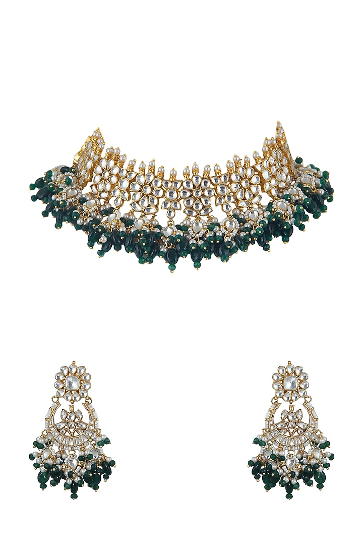 Gold Plated Necklace Set With Pearls by Riana Jewellery at Pernia's Pop Up Shop