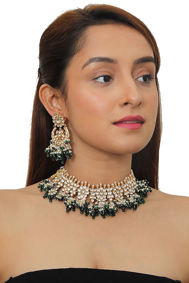 Gold Plated Necklace Set With Pearls by Riana Jewellery