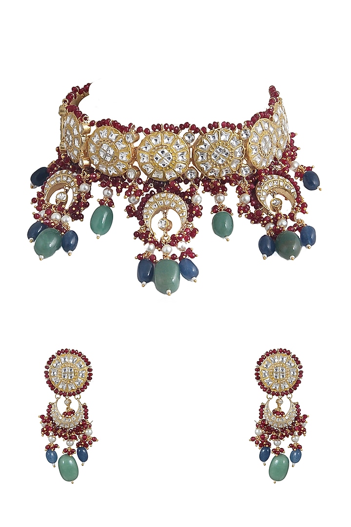 Gold Plated Pearl Necklace Set by Riana Jewellery at Pernia's Pop Up Shop