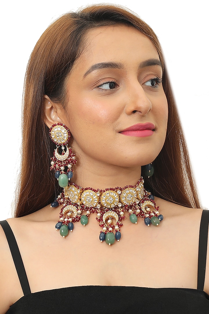 Gold Plated Pearl Necklace Set by Riana Jewellery at Pernia's Pop Up Shop