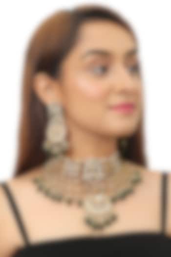 Gold Plated Green Beaded Bridal Necklace Set by Riana Jewellery at Pernia's Pop Up Shop