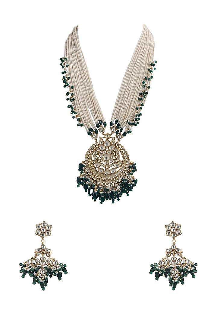 Gold Plated Pearl & Kundan Polki Necklace Set by Riana Jewellery at Pernia's Pop Up Shop