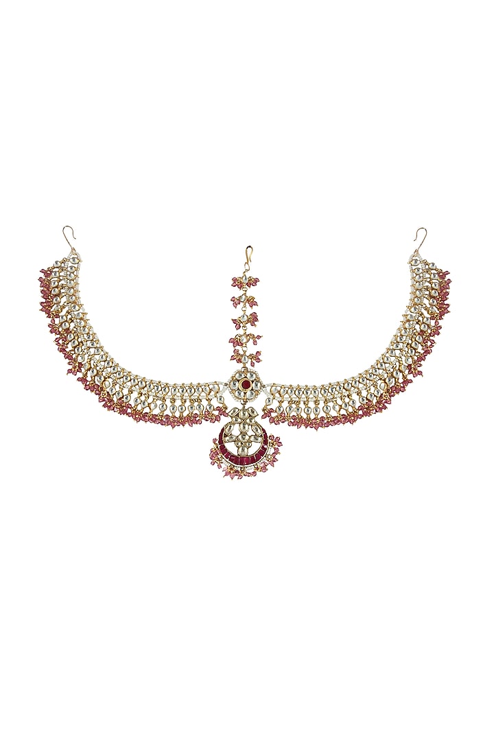 Gold Plated Matha Patti With Beads by Riana Jewellery at Pernia's Pop Up Shop