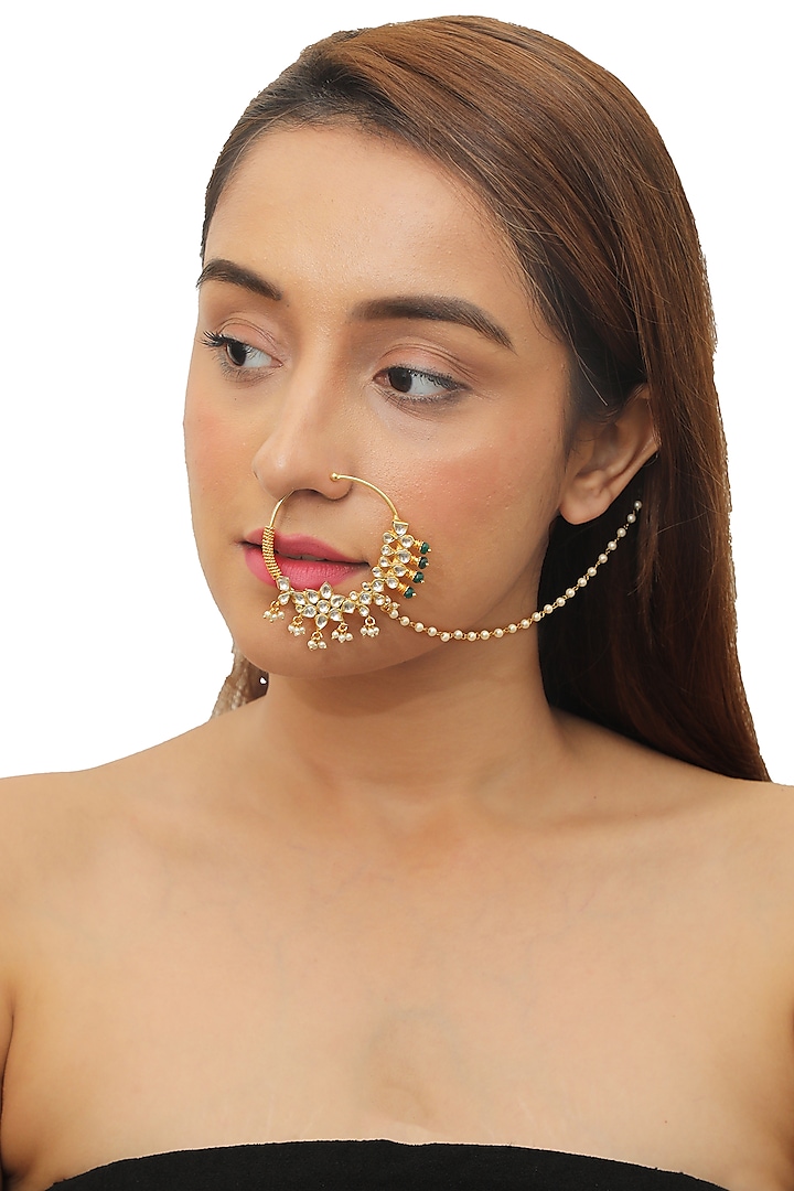 Gold Plated Beaded Nath by Riana Jewellery