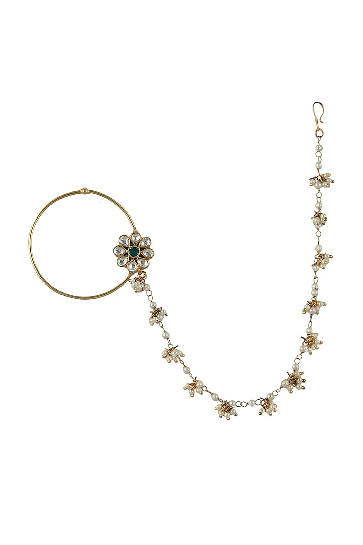 Gold Plated Beaded Floral Nath by Riana Jewellery at Pernia's Pop Up Shop