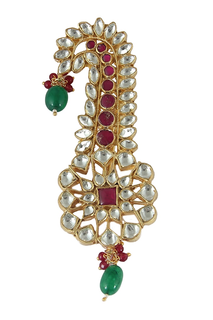 Gold Plated Red Jadtar Stone Beaded Kilangi by Riana Jewellery at Pernia's Pop Up Shop