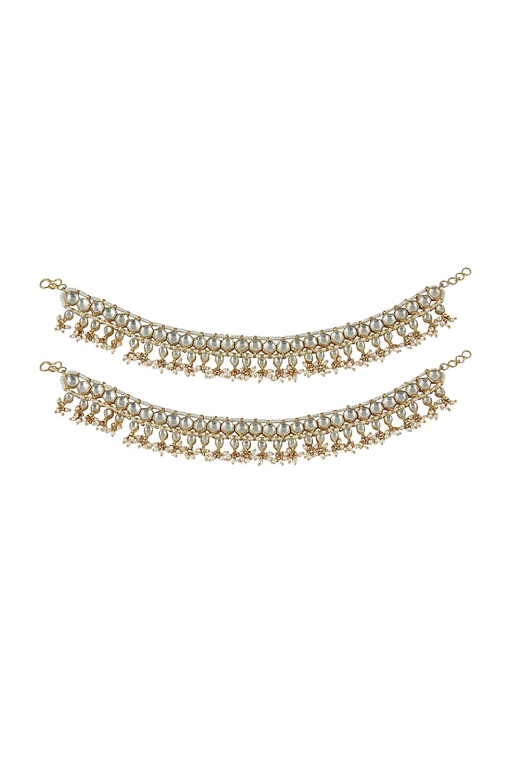 Gold Plated Pearl & Jadtar Stone Anklets by Riana Jewellery