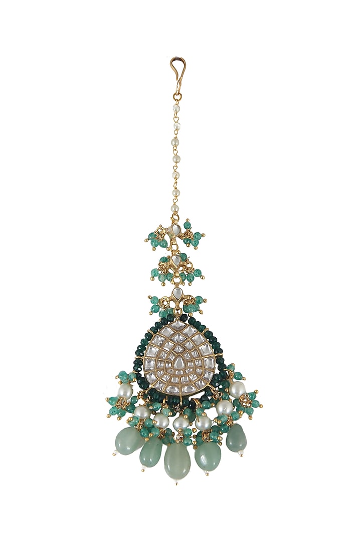 Gold Plated Glass Beads & Pearl Maang Tikka by Riana Jewellery at Pernia's Pop Up Shop