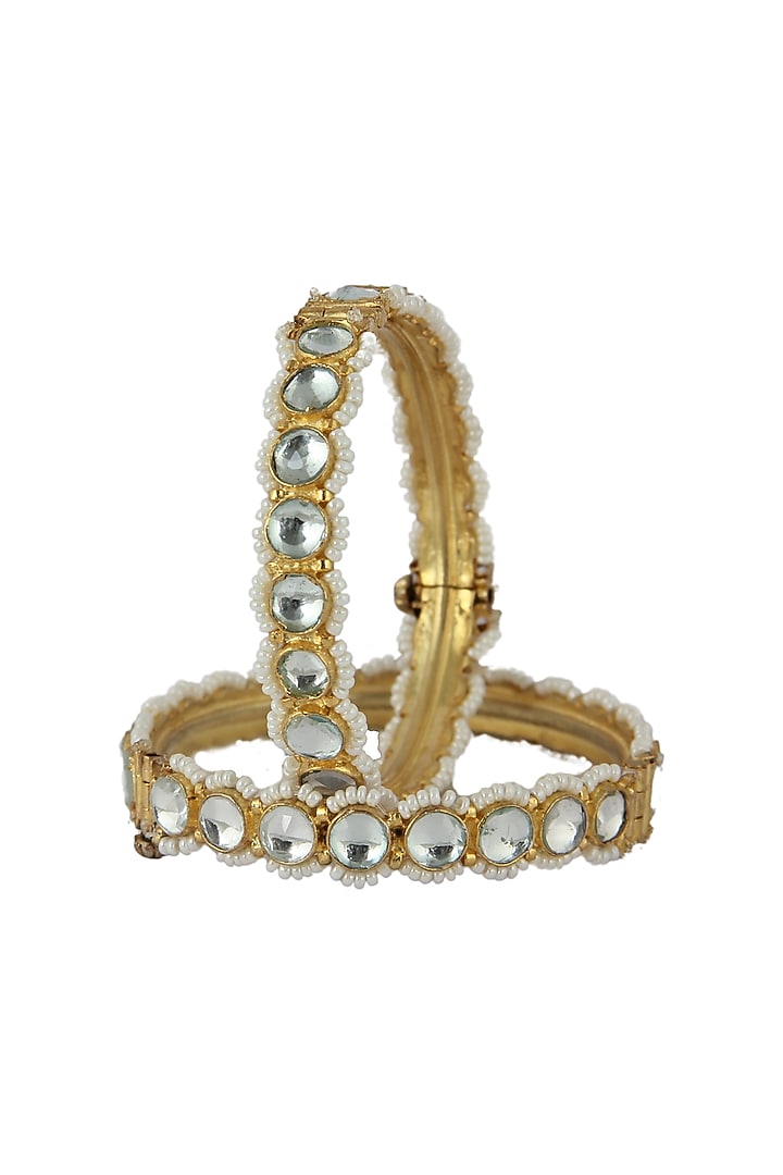 Gold Plated Pearl & Glass Bead Bracelets (Set of 2) by Riana Jewellery at Pernia's Pop Up Shop