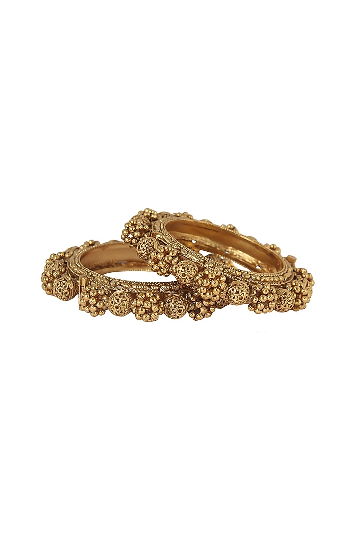 Gold Plated Pearl Kada Bracelets (Set of 2) by Riana Jewellery at Pernia's Pop Up Shop