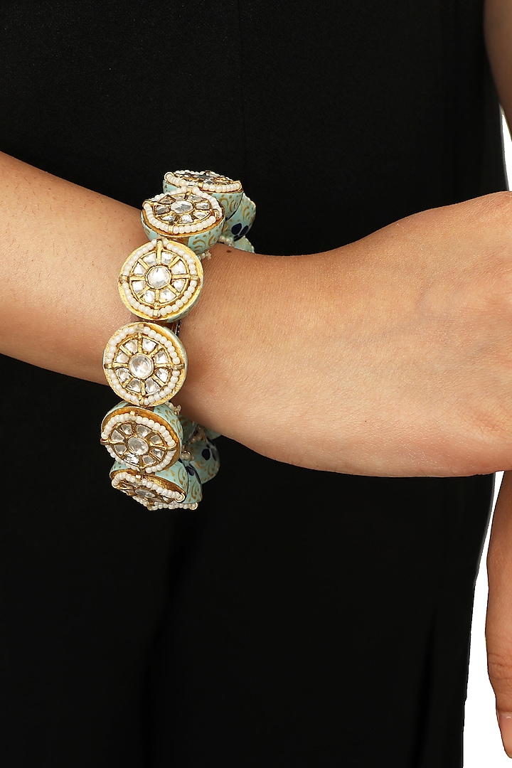 Gold Plated Jadtar Stone Bracelet by Riana Jewellery