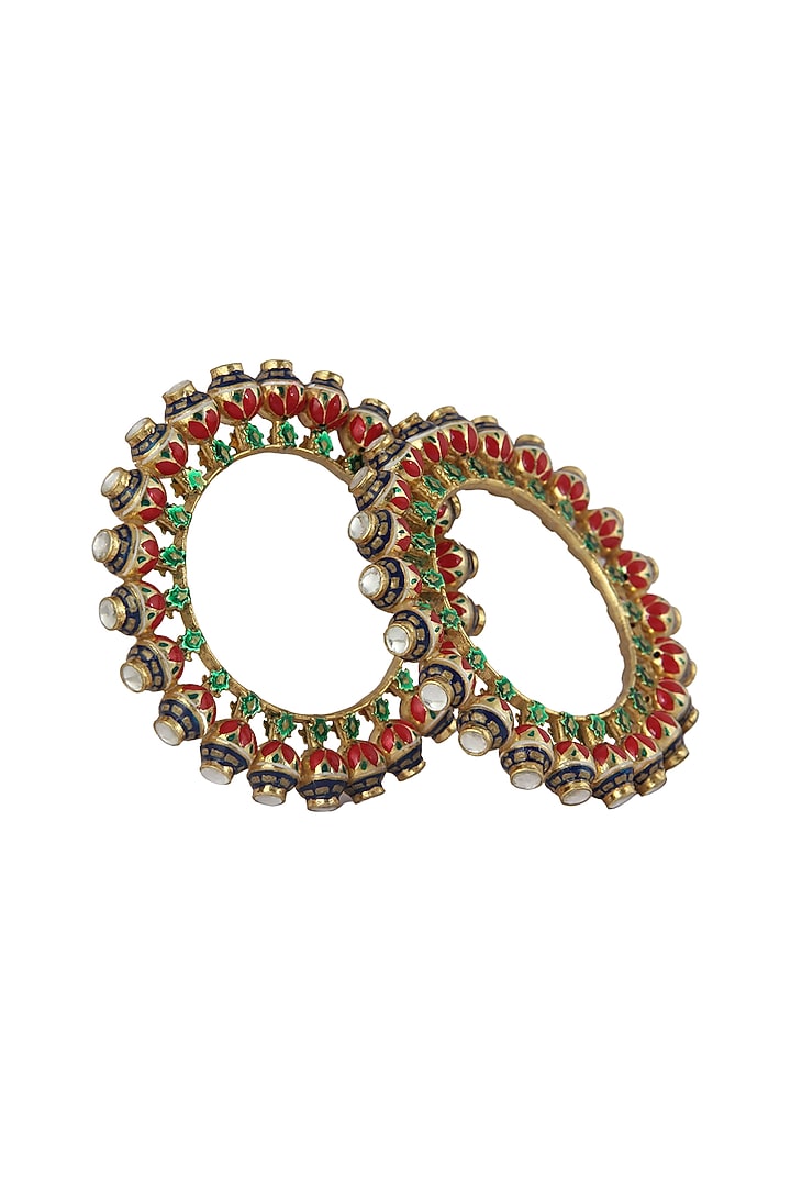 Gold Plated Pearl & Glass Beads Kada Bracelets (Set of 2) by Riana Jewellery at Pernia's Pop Up Shop