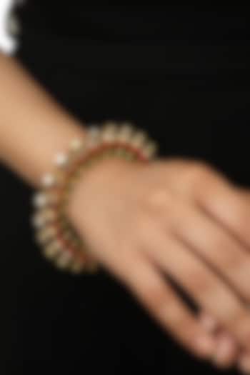 Gold Plated Pearl & Glass Beads Kada Bracelets (Set of 2) by Riana Jewellery at Pernia's Pop Up Shop