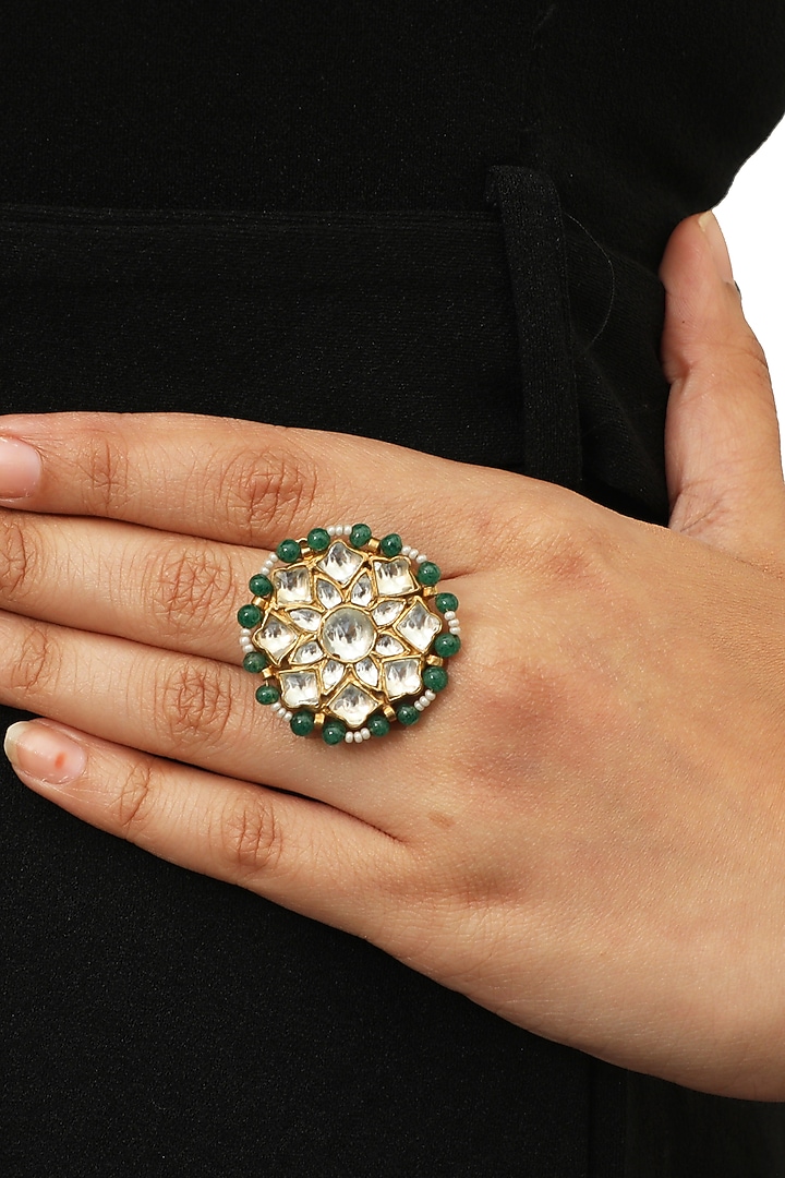 Gold Plated Glass Bead Floral Ring by Riana Jewellery at Pernia's Pop Up Shop