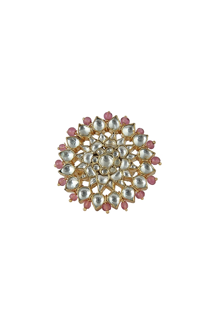 Gold Plated Jadtar Stone & Beaded Ring by Riana Jewellery at Pernia's Pop Up Shop