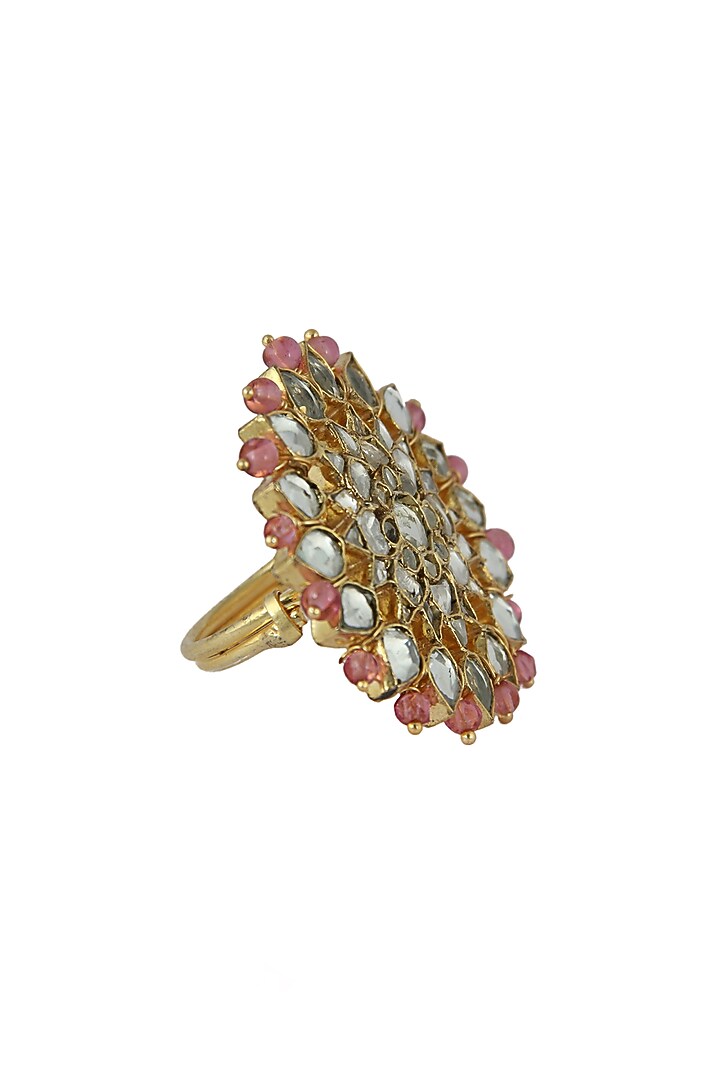 Gold Plated Jadtar Stone & Beaded Ring by Riana Jewellery at Pernia's Pop Up Shop