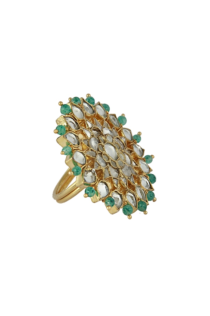 Gold Plated Floral Pearl & Beaded Floral Ring by Riana Jewellery at Pernia's Pop Up Shop