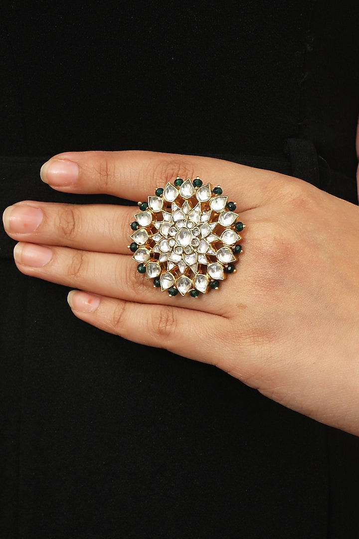 Gold Plated Pearl & Beaded Ring by Riana Jewellery at Pernia's Pop Up Shop