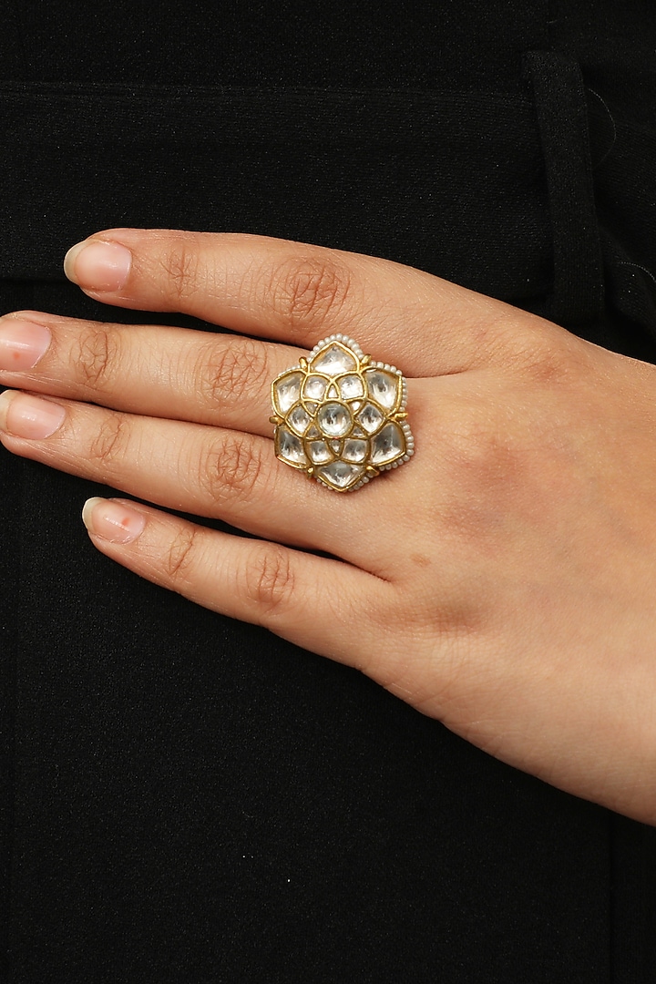 Gold Plated Pearl & Glass Bead Ring by Riana Jewellery at Pernia's Pop Up Shop