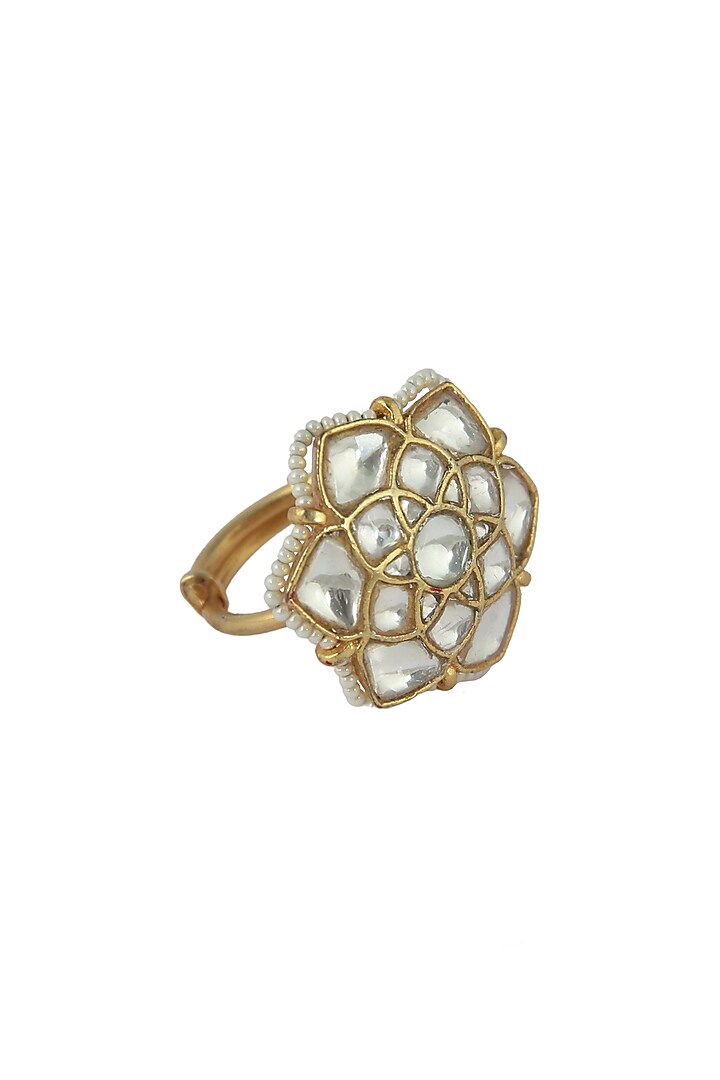 Gold Plated Pearl & Glass Bead Ring by Riana Jewellery at Pernia's Pop Up Shop