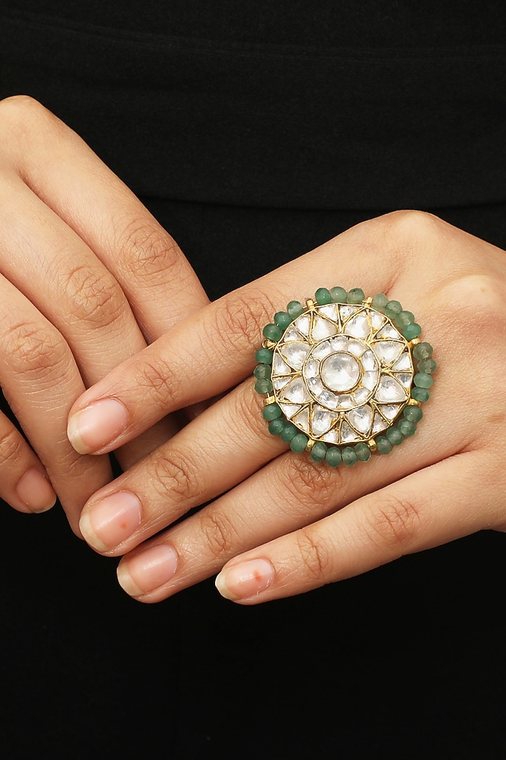 Gold Plated Glass Bead & Pearl Ring by Riana Jewellery at Pernia's Pop Up Shop