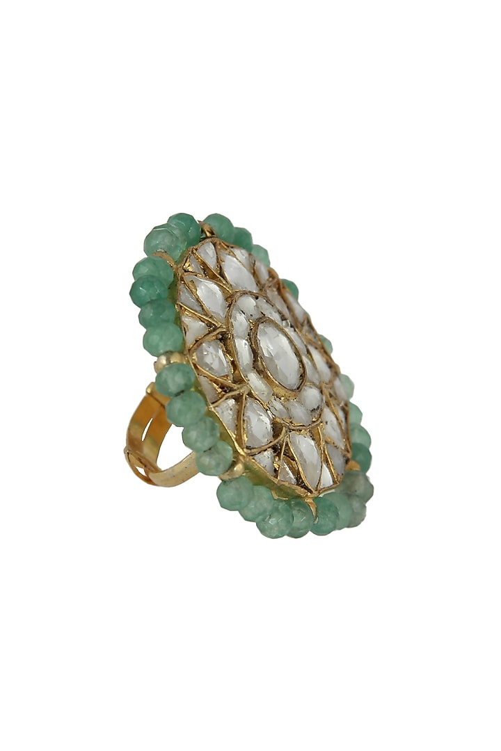 Gold Plated Glass Bead & Pearl Ring by Riana Jewellery at Pernia's Pop Up Shop