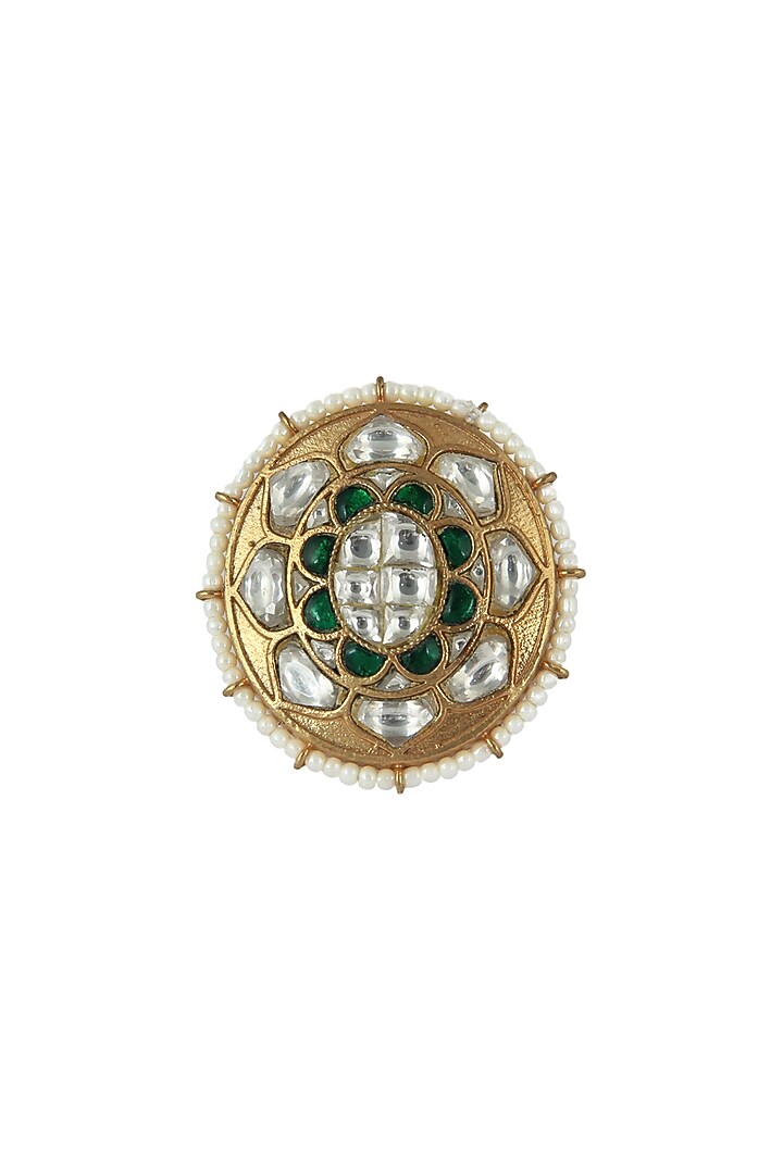 Gold Plated White & Green Stone Ovel Ring by Riana Jewellery at Pernia's Pop Up Shop