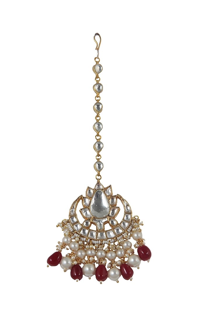 Gold Plated Beaded Maang Tikka by Riana Jewellery at Pernia's Pop Up Shop