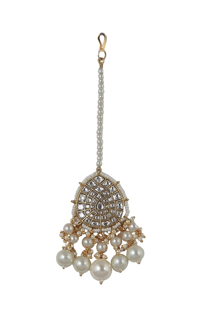 Gold Plated Pearl Maang Tikka by Riana Jewellery at Pernia's Pop Up Shop