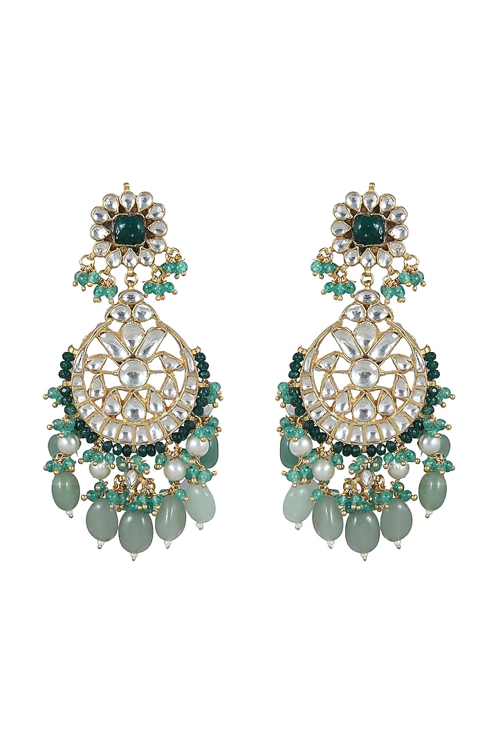 Gold Plated Green Beaded Earrings by Riana Jewellery at Pernia's Pop Up Shop