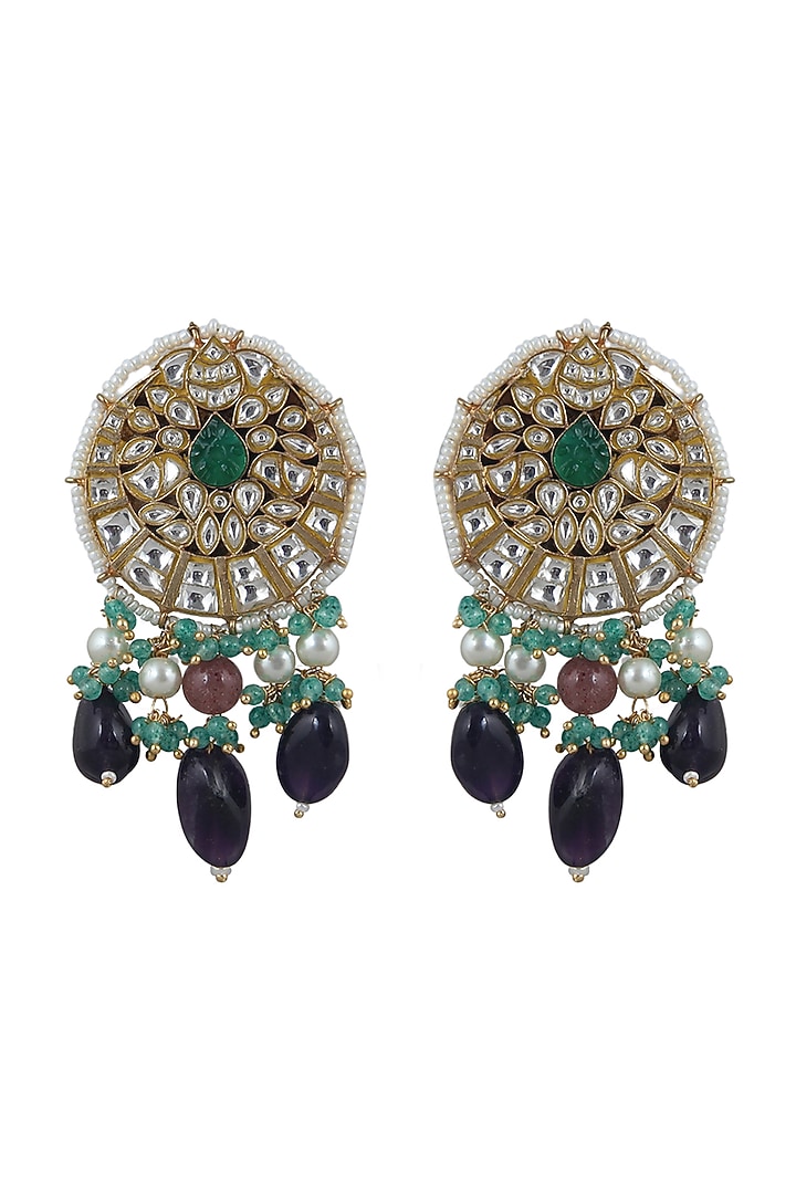 Gold Plated Purple Beaded Earrings by Riana Jewellery at Pernia's Pop Up Shop