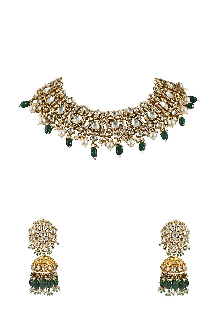 Gold Plated Beads & Pearl Necklace Set by Riana Jewellery at Pernia's Pop Up Shop