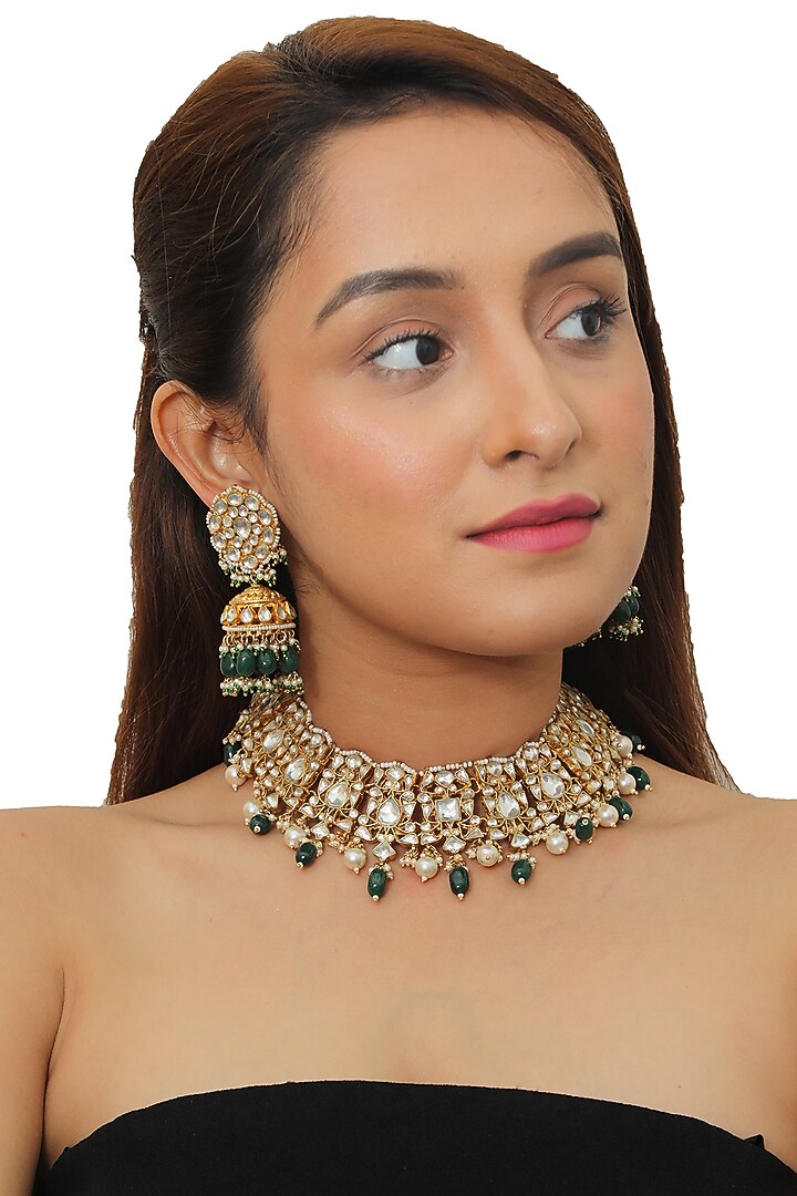 Gold Plated Beads & Pearl Necklace Set by Riana Jewellery at Pernia's Pop Up Shop