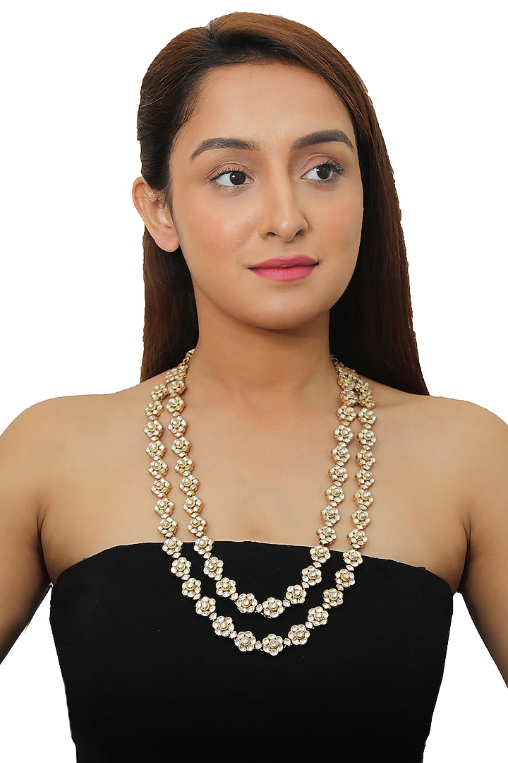 Gold Plated Floral Two Line Bridal Necklace by Riana Jewellery at Pernia's Pop Up Shop