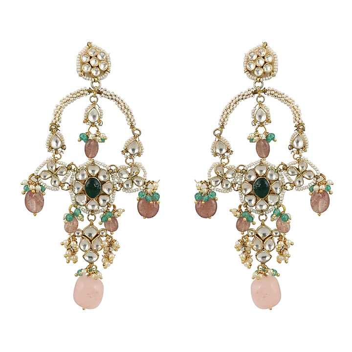 Gold Plated Beaded Chandbali Earrings by Riana Jewellery at Pernia's Pop Up Shop