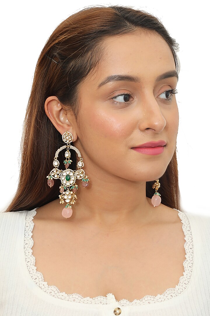 Gold Plated Beaded Chandbali Earrings by Riana Jewellery at Pernia's Pop Up Shop