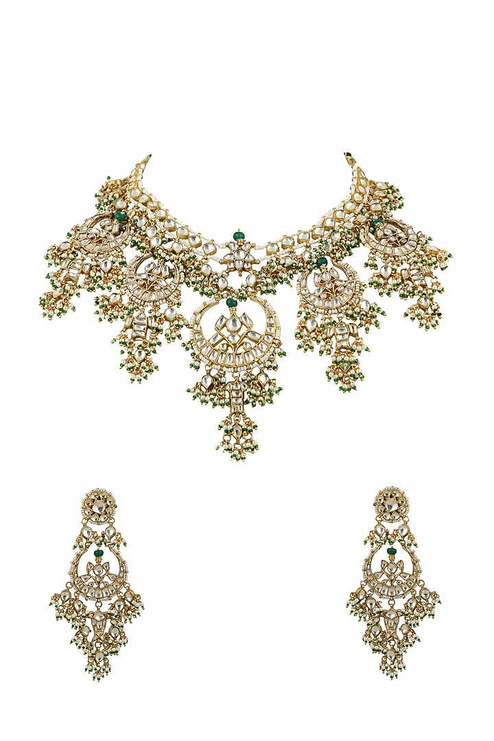 Gold Plated Jadtar Stone Necklace Set by Riana Jewellery at Pernia's Pop Up Shop