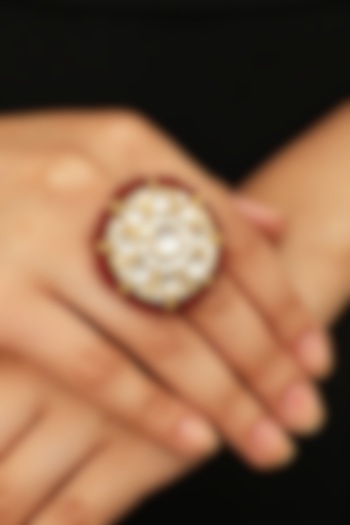 Gold Plated Red Moti Ring  by Riana Jewellery at Pernia's Pop Up Shop