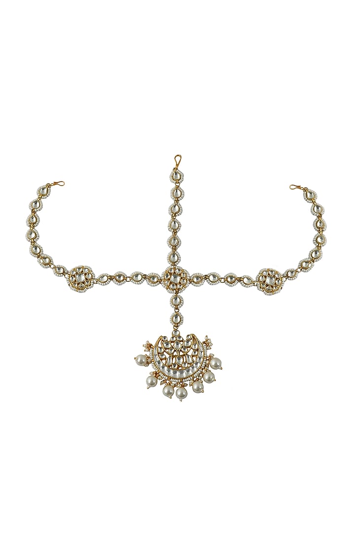 Gold Plated Pearl Maang Tikka by Riana Jewellery at Pernia's Pop Up Shop