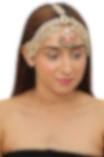 Gold Plated Red & Green Jadtar Stone Mathapatti   by Riana Jewellery at Pernia's Pop Up Shop