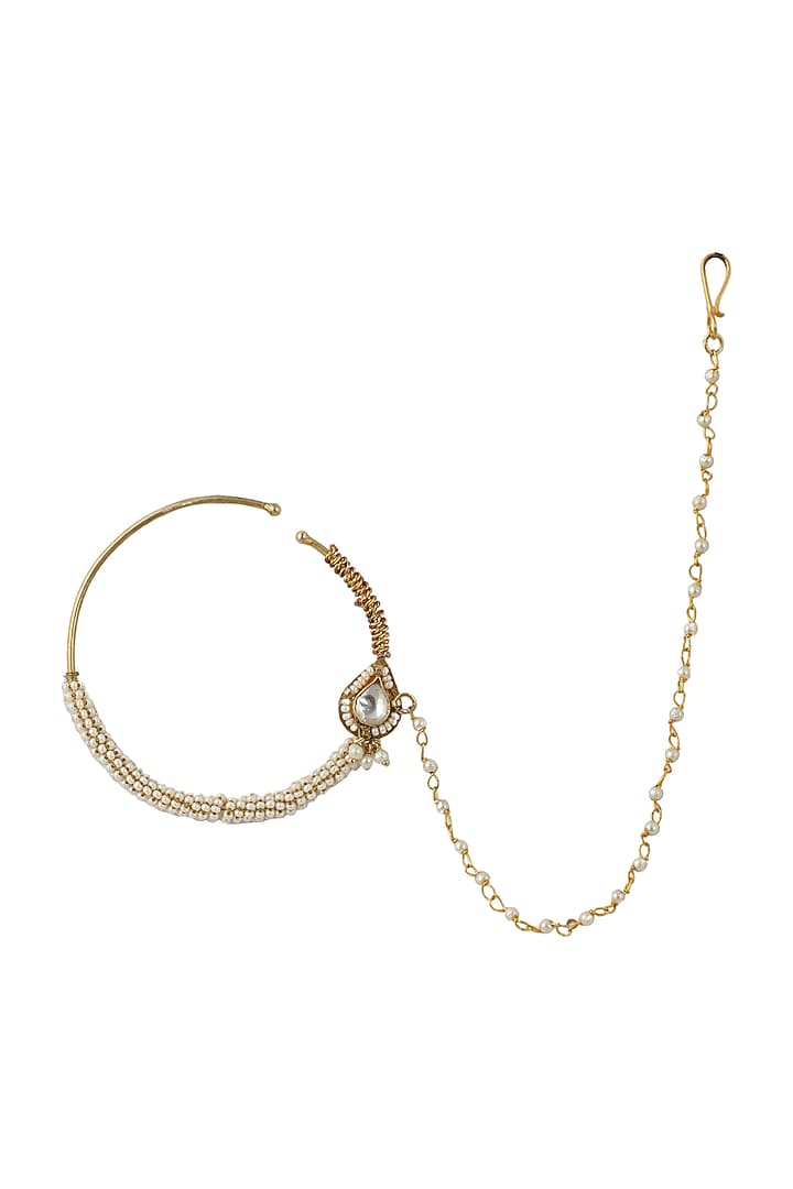 Gold Plated Pearl Nath by Riana Jewellery at Pernia's Pop Up Shop