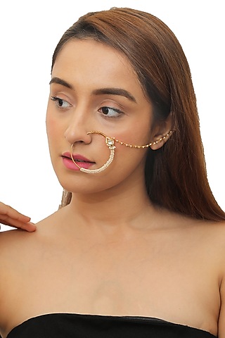Gold Plated Pearl Nath  by Riana Jewellery
